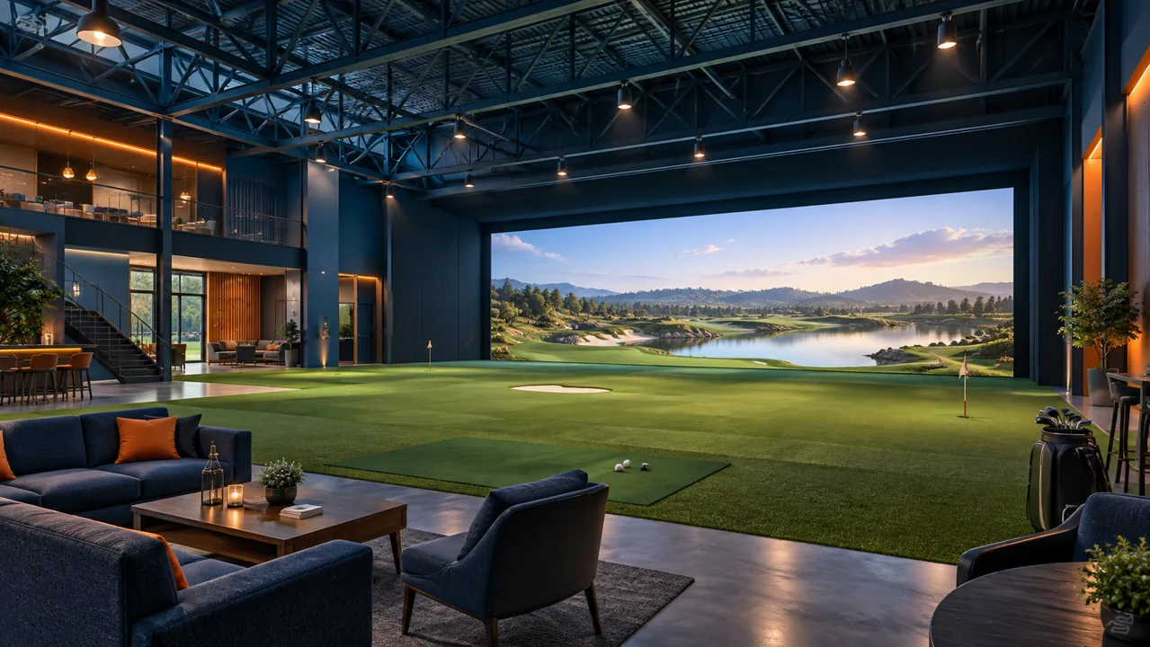 Concept illustration of an indoor virtual golf arena